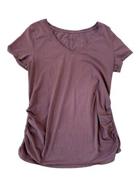 Pact Maternity Organic Cotton V-Neck Short Sleeve Top - Mauve Small